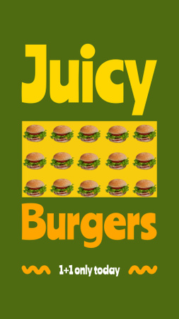Juicy Burgers With Promo Offer At Fast Restaurant Instagram Video Story Design Template
