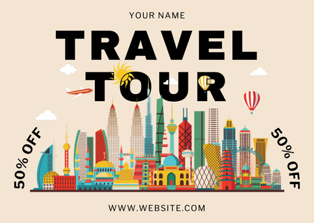 Tour Discount from Travel Agency on Beige Card Design Template