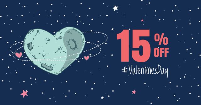 Valentine's Day Discount with Heart-Shaped Moon Facebook AD Modelo de Design