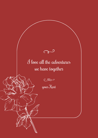 Valentine's Day Holiday Greeting with Sketch of Rose Postcard 5x7in Vertical Design Template