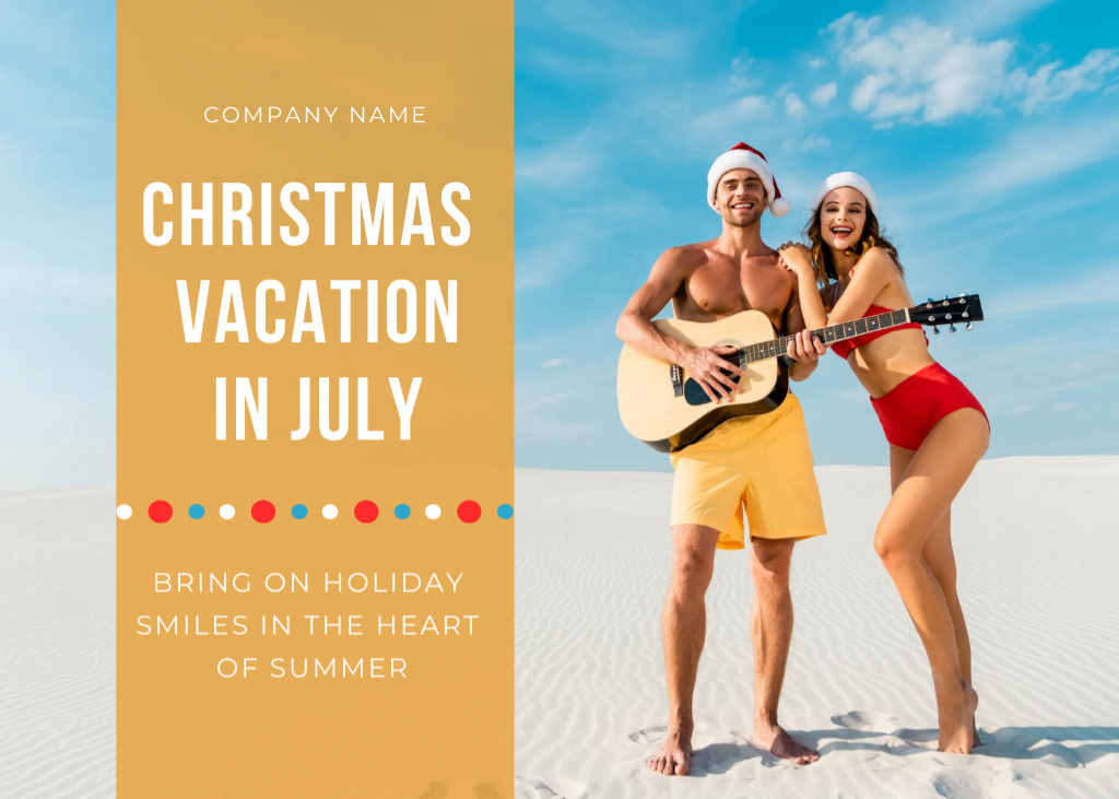 Memorable Christmas Holiday In July With Guitar Postcard 5x7in Πρότυπο σχεδίασης