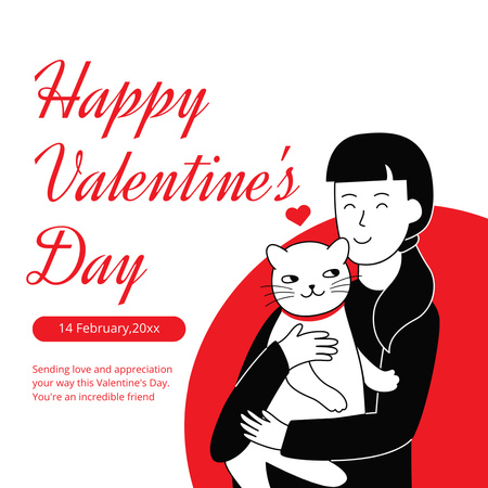 Valentine's Day Greeting And Woman Hugging Cat Instagram AD Design Template