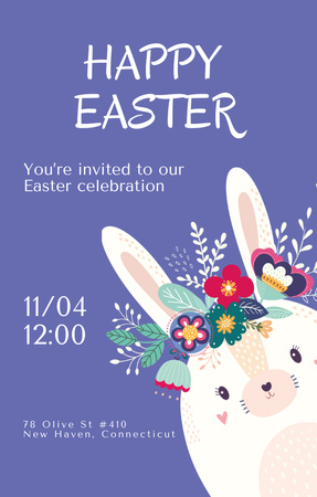 Easter Holiday Celebration Announcement with Cute Bunny Invitation 4.6x7.2in Design Template