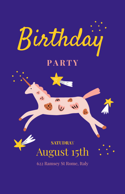 Birthday Party Announcement With Unicorn Invitation 5.5x8.5in Šablona návrhu
