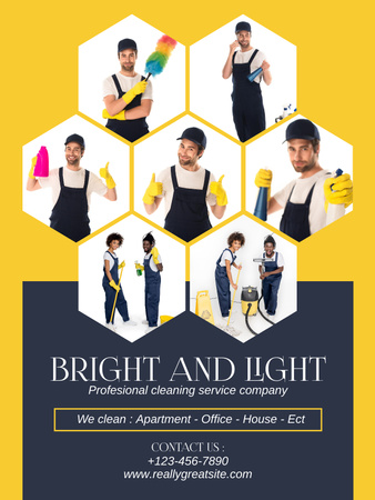 Collage with Photos of Cleaning Agency Employees Poster US Design Template