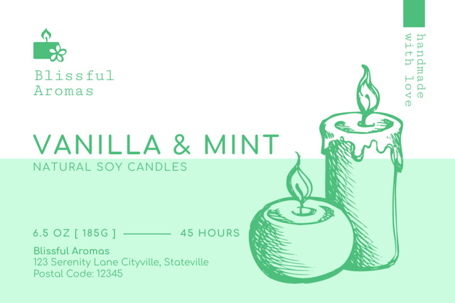 Handmade Aroma Candles With Mint And Vanilla Label Modelo de Design