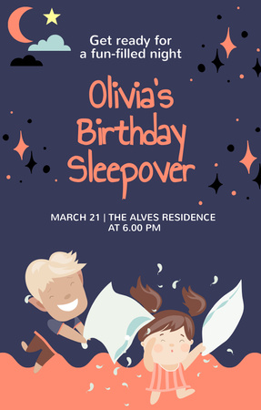 Funny Olivia's Birthday Sleepover Invitation 4.6x7.2in Tasarım Şablonu