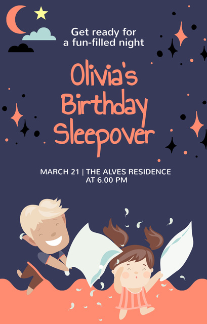 Funny Olivia's Birthday Sleepover Invitation 4.6x7.2inデザインテンプレート