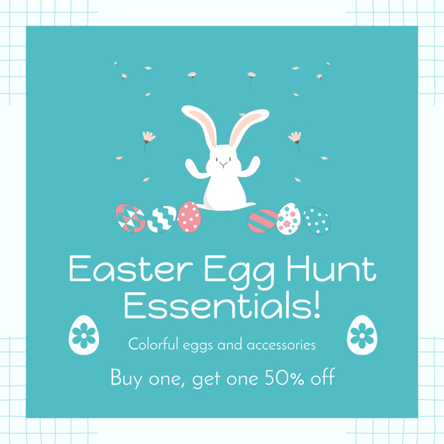 Easter Egg Hunt Essentials Ad with White Bunny Animated Post Design Template