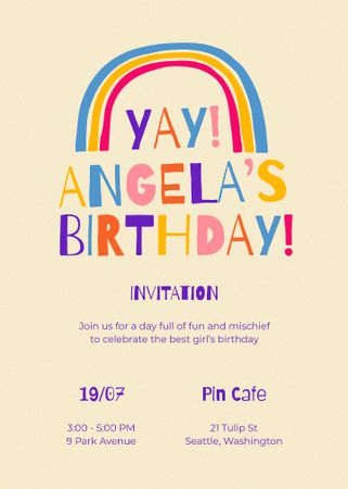 Birthday Party Announcement with Bright Rainbow Invitation tervezősablon