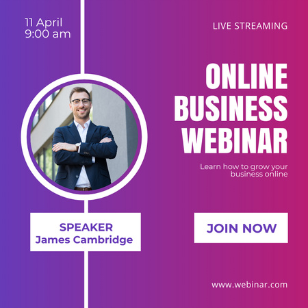 Online Business Webinar Proposal with Young Businessman in Suit Instagramデザインテンプレート