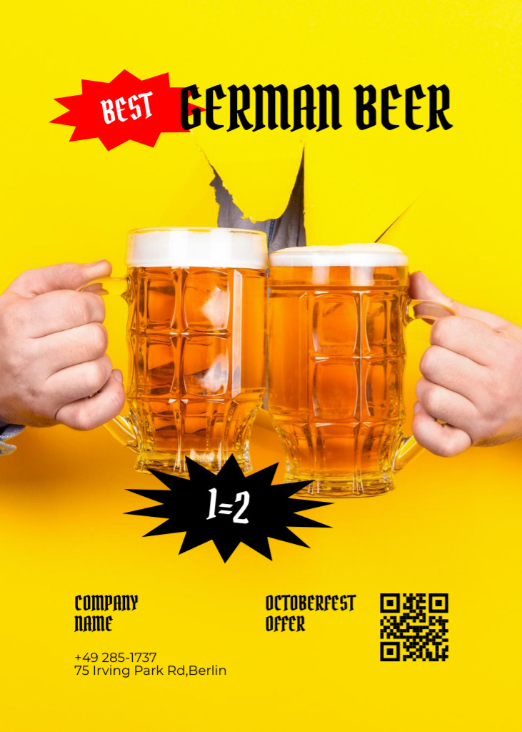 Designvorlage Oktoberfest Special Offer Announcement With Beer in Yellow für Postcard 5x7in Vertical