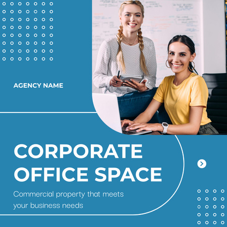 Corporate Office Space Ad on Blue Instagram Design Template