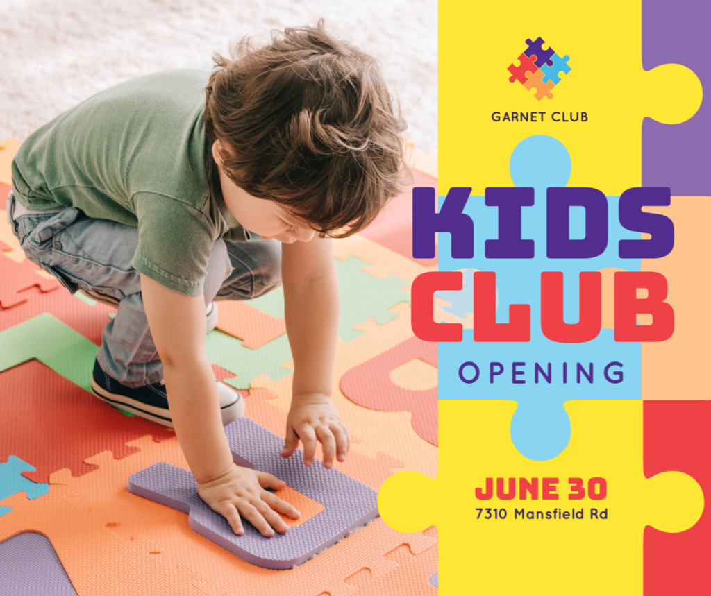 Template di design Kids Club Ad Boy Playing Puzzle Facebook