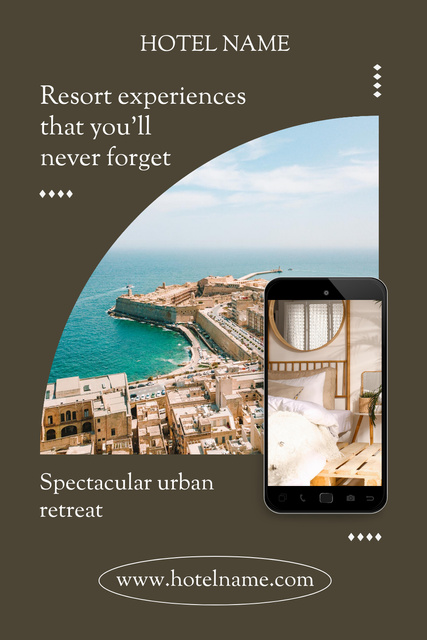 Luxury Hotel Ad with Room Interior on Phone Screen Pinterest Design Template