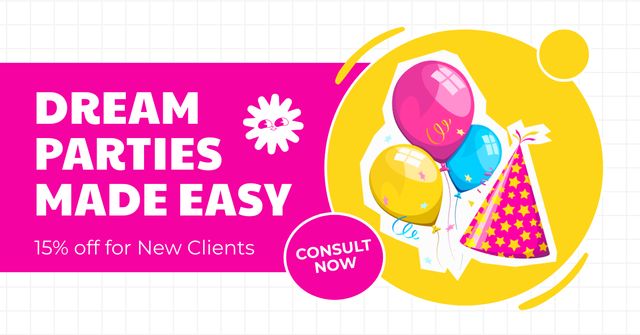 Discount for New Clients for Organizing Parties Facebook AD Design Template