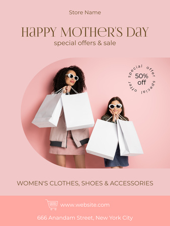 Anya és lánya bevásárlótáskákkal anyák napján Poster US tervezősablon