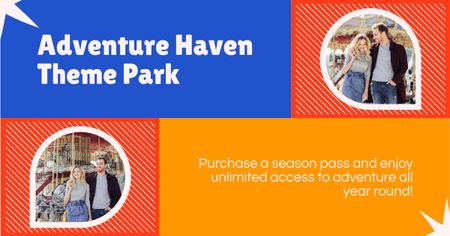 Modèle de visuel Meilleur parc à thème d'aventure avec carrousels - Facebook AD