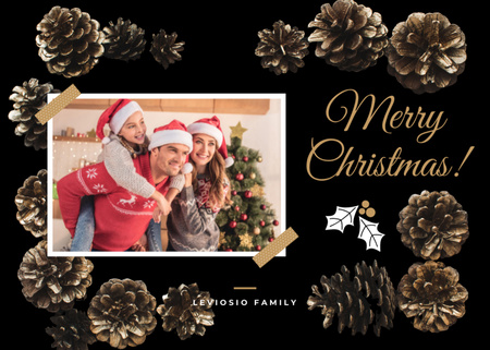 Merry Christmas Greeting Family by Fir Tree Postcard 5x7in Modelo de Design