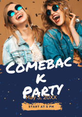 Party Invitation with Happy Girls under Confetti