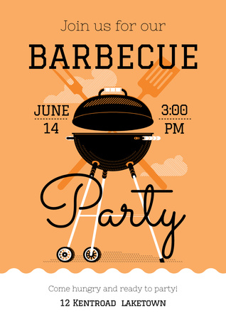Barbecue Party Invitation in Orange Poster A3 Design Template