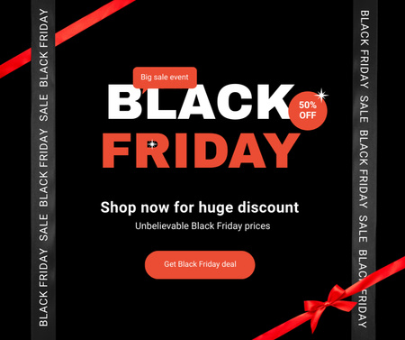 Black Friday Huge Discounts With Red Bow Facebook Design Template