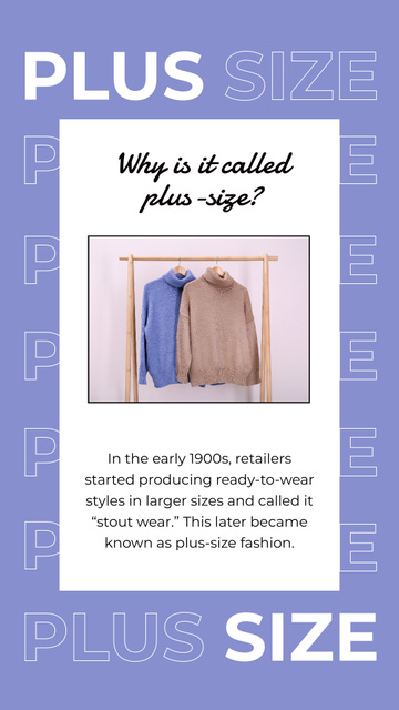 Designvorlage Info about Plus Size Clothing für Instagram Story