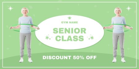 Seniors Fitness Class With Discount In Green Twitter Design Template