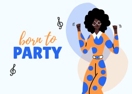Cute Party Announcement with Black Woman Card Design Template