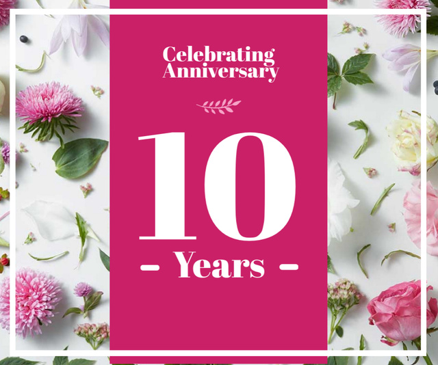 Designvorlage Anniversary Celebration Announcement with Flowers für Medium Rectangle