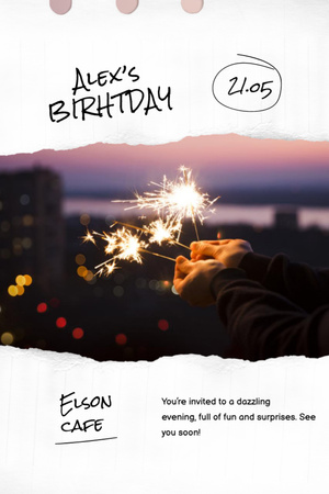 Birthday Party Announcement with Bright Sparkles Invitation 6x9in Design Template