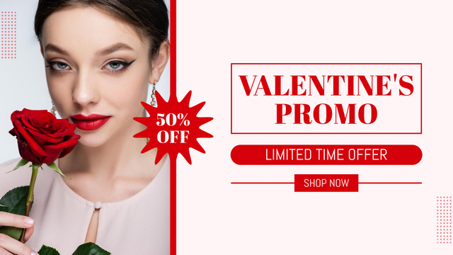Valentine's Day Sale with Beautiful Woman with Rose FB event cover Πρότυπο σχεδίασης