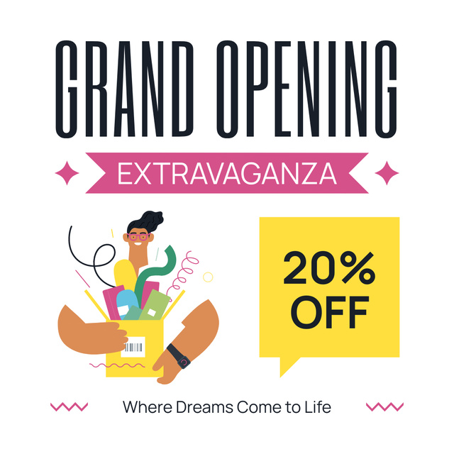Grand Opening Extravaganza With Discounts And Catchphrase Instagram AD Design Template