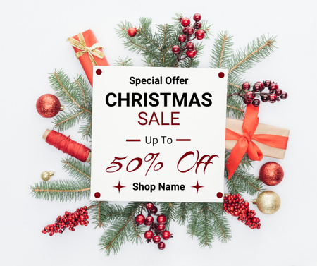 Plantilla de diseño de Special Christmas Sale with Decorative Festive Wreath Facebook 