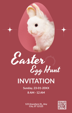 Designvorlage Ostereiersuche-Werbung mit flauschigem weißem Kaninchen für Invitation 4.6x7.2in