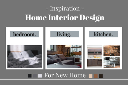 Plantilla de diseño de Inspiración para el diseño de interiores de casas nuevas en gris Mood Board 