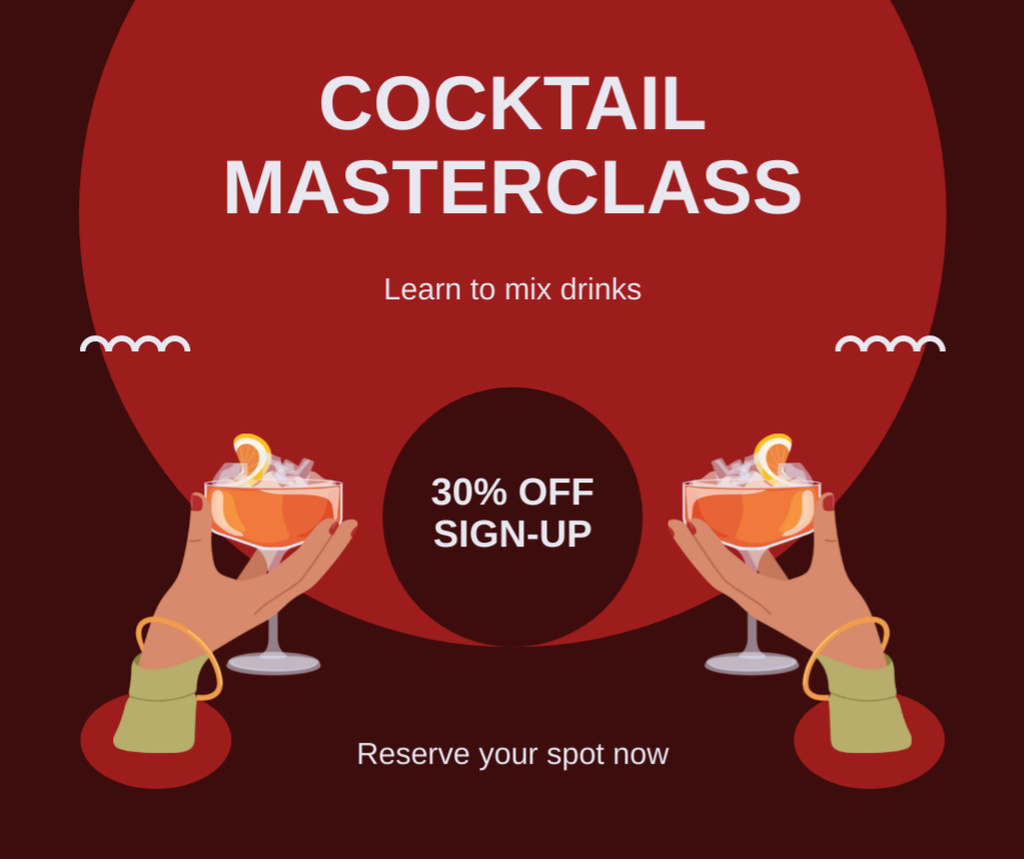Ontwerpsjabloon van Facebook van Cocktail Master Class with Discount of Sign-Up