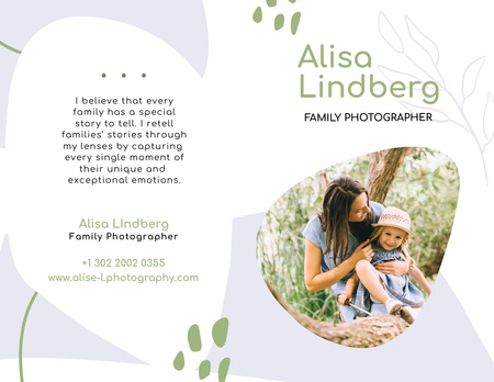 Family Photographer Offer with Happy Parents and Kids in field Brochure 8.5x11in Bi-fold Design Template