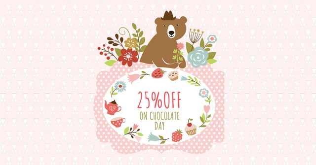Ontwerpsjabloon van Facebook AD van Chocolate Day Discount with Cute Bear