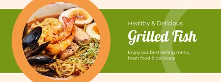 Grilled Fish Offer on Green  Facebook cover Design Template