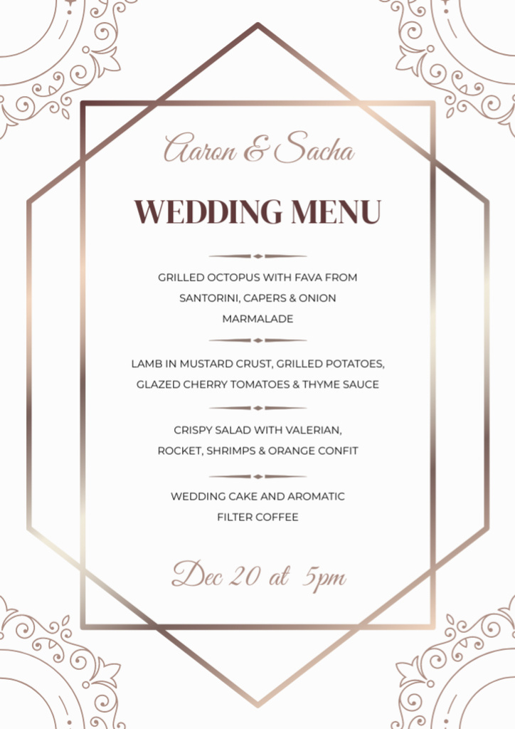Template di design Wedding Dishes List with Golden Elements Menu