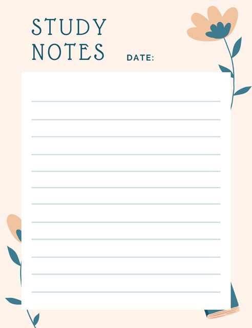 Study Planner with Cute Flowers Illustration Notepad 107x139mm Design Template
