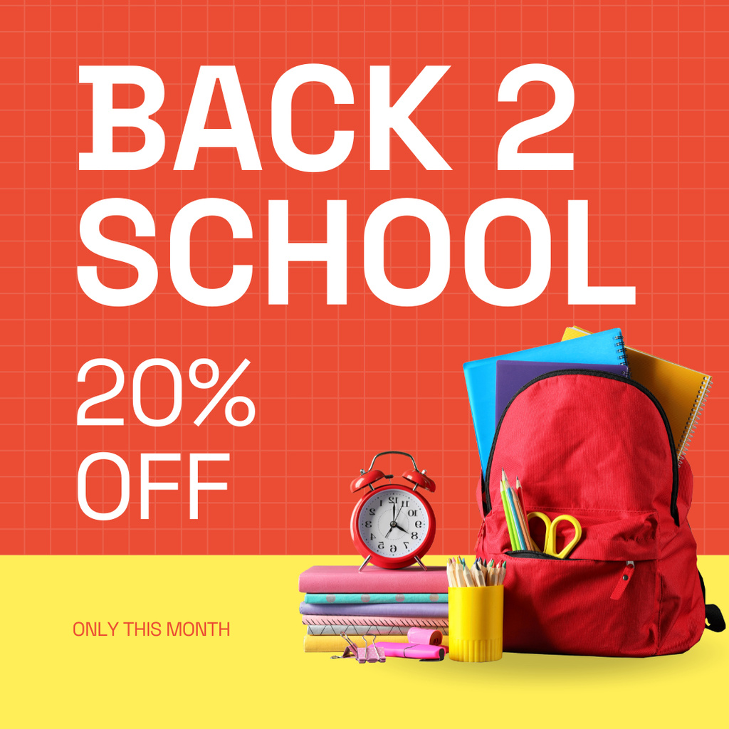 Discount Offer for Schoolchildren with Red Backpack Instagram Πρότυπο σχεδίασης