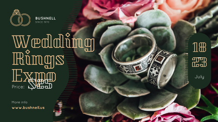 Wedding Holiday Offer with Rings on Flower FB event cover Design Template