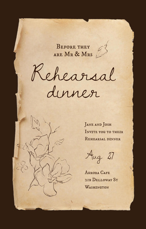 Rehearsal Dinner Announcement with Flowers Illustration Invitation 4.6x7.2in Design Template