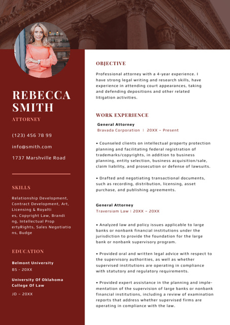 Ontwerpsjabloon van Resume van Professional Attorney skills and experience in red