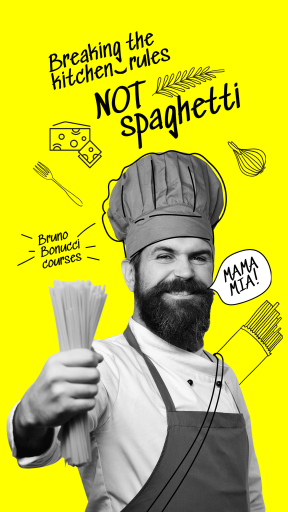 Designvorlage Cooking Courses Ad with Funny Chef für Instagram Story