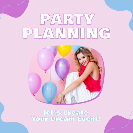 Beautiful Woman at Party with Balloons Instagram AD Design Template