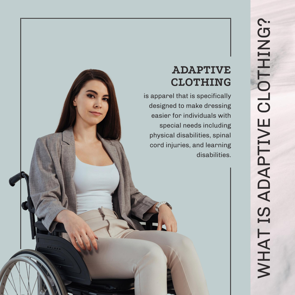Adaptive Clothing Ad with Woman on Wheelchair Instagram tervezősablon