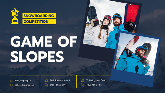 Snowboarding Competition announcement people with Boards FB event cover tervezősablon
